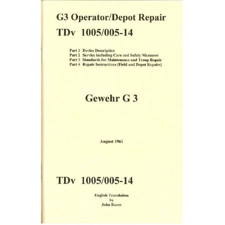 Picture of G3 DEPOT REPAIR MANUAL, BUNDESWEHR ISSUE TDv 1005/005-14, IN ENGLISH