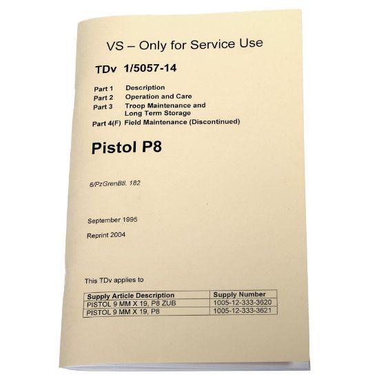Picture of GERMAN ARMY P8 (HK USP) OPERATORS MANUAL, IN ENGLISH