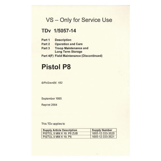 Picture of GERMAN ARMY P8 (HK USP) OPERATORS MANUAL, IN ENGLISH