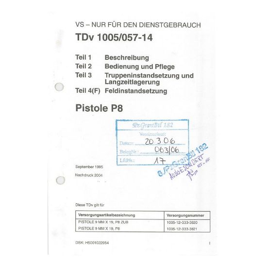 Picture of GERMAN ARMY P8 (HK USP) OPERATORS MANUAL, IN ENGLISH