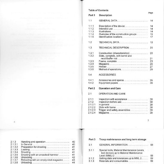 Picture of GERMAN ARMY P8 (HK USP) OPERATORS MANUAL, IN ENGLISH