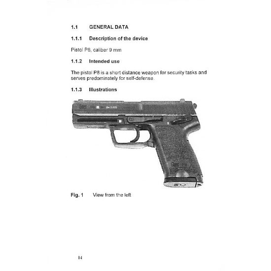 Picture of GERMAN ARMY P8 (HK USP) OPERATORS MANUAL, IN ENGLISH