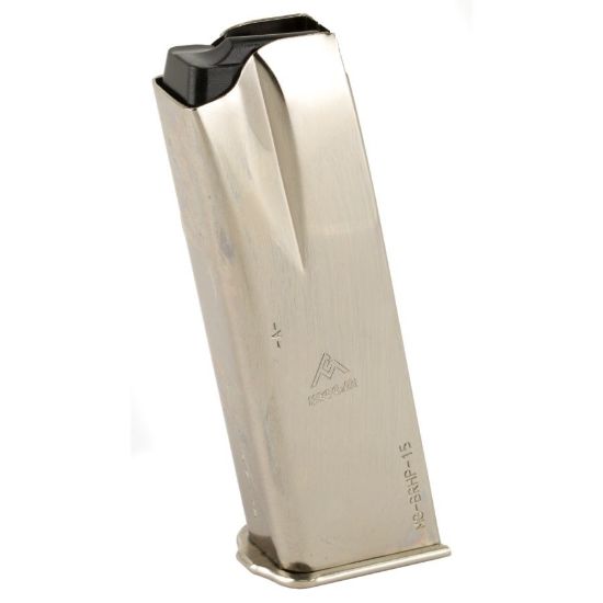 Browning Hi-Power 9mm 15rd Flush Fit Nickel Magazine, Hi Power, High Power, Mec-Gar, BHP, 765595440289, MEC-MGBRHP15N, RTG Parts