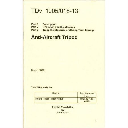 Picture of MG3 ANTI-AIRCRAFT TRIPOD MANUAL, IN ENGLISH