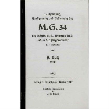 Picture of MG34 OPERATOR'S MANUAL, 1942 BUTZ EDITION IN ENGLISH