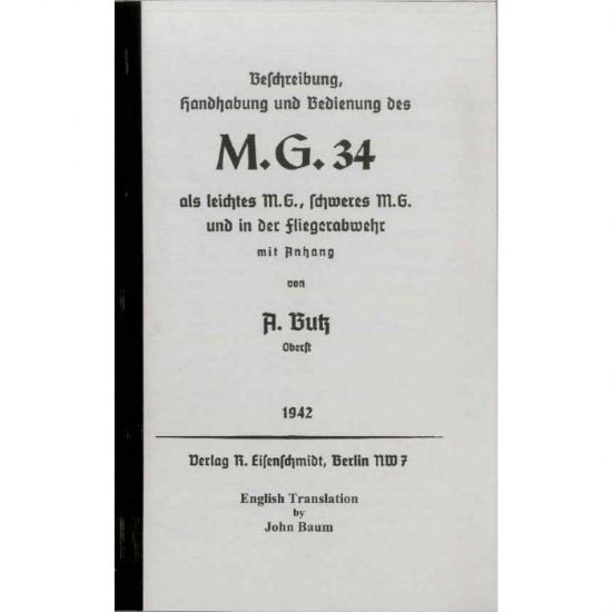 Picture of MG34 OPERATOR'S MANUAL, 1942 BUTZ EDITION IN ENGLISH