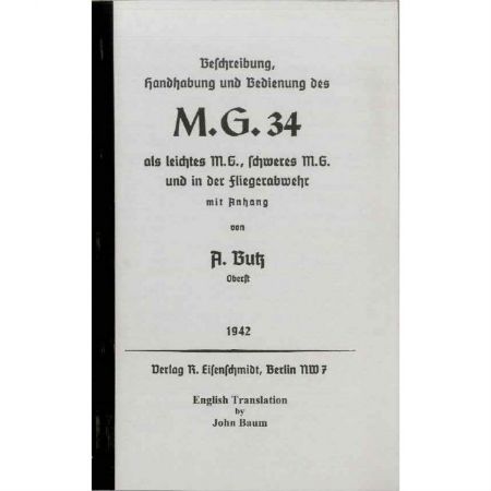 Picture of MG34 OPERATOR'S MANUAL, 1942 BUTZ EDITION IN ENGLISH