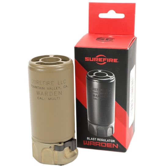 Picture of SUREFIRE WARDEN BLAST REGULATOR MULTI CALIBER 5.56 7.62 FLASH SUPPRESSOR, FDE