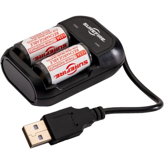 Picture of SUREFIRE 2-PACK RECHARGEABLE LFP123 BATTERIES WITH CHARGER