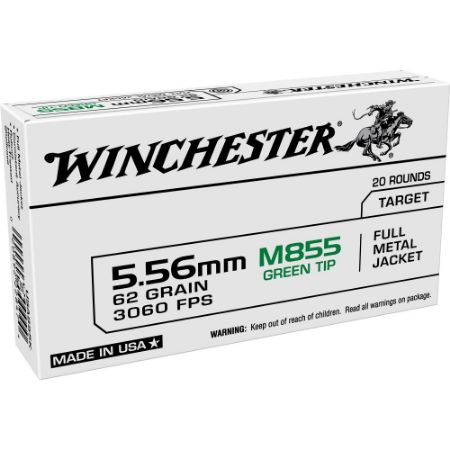Picture of WINCHESTER GREEN TIP M855 556NATO 62GR FULL METAL JACKET, 20RD/BOX