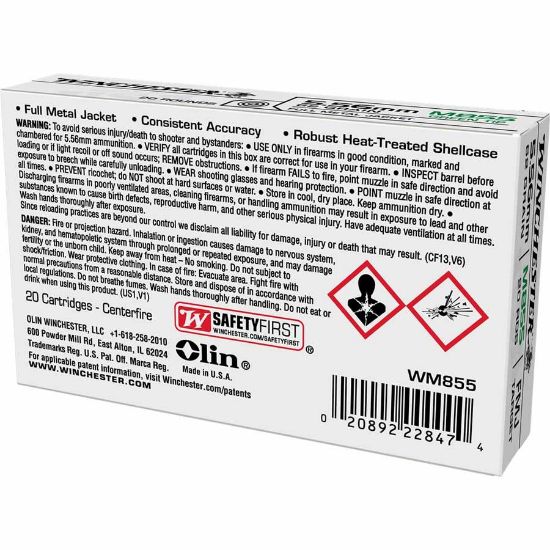 Picture of WINCHESTER GREEN TIP M855 556NATO 62GR FULL METAL JACKET, 20RD/BOX