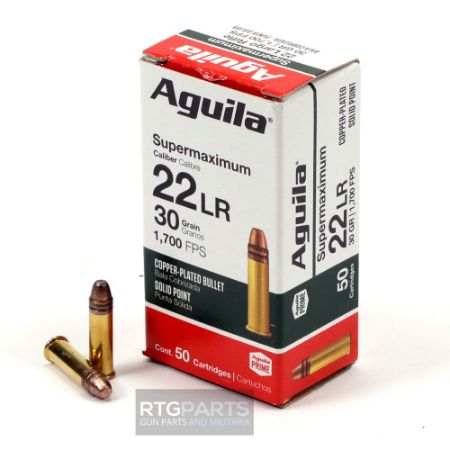 Picture of AGUILA .22LR SUPERMAXIMUM 30GR COPPER PLATED SOLID POINT, HYPER-VELOCITY, 50RD/BOX