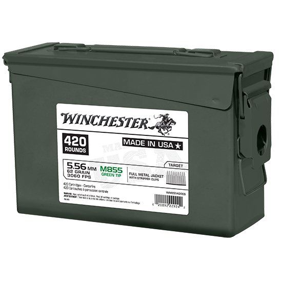 Picture of 420RD CAN OF WINCHESTER LC 5.56X45MM M855 62GR GREEN TIP ON STRIPPER CLIPS