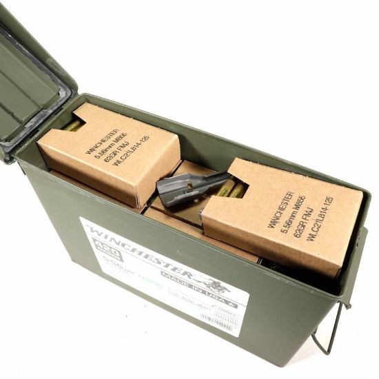 Picture of 420RD CAN OF WINCHESTER LC 5.56X45MM M855 62GR GREEN TIP ON STRIPPER CLIPS