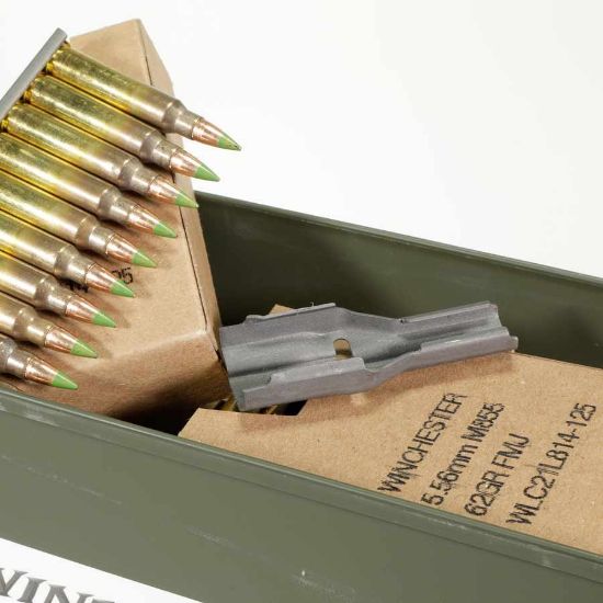 Picture of 420RD CAN OF WINCHESTER LC 5.56X45MM M855 62GR GREEN TIP ON STRIPPER CLIPS