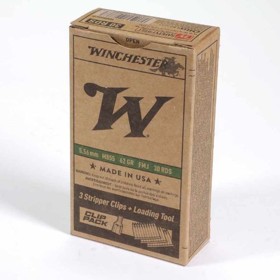 Picture of 30 ROUNDS OF WINCHESTER LC 5.56X45MM M855 62GR GREEN TIP ON STRIPPER CLIPS