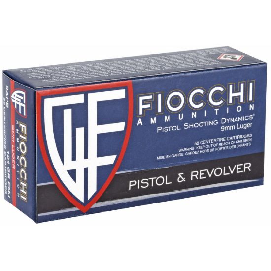 Fiocchi 9mm Luger 124gr FMJ, 50rd Box, 9x19mm, 9mm Parabellum, 762344001678, AMMO-FIO-9APB, 9mmammoseek, RTG Parts