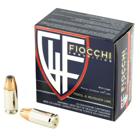 Fiocchi 9mm Luger 147gr XTP JHP, 25rd Box, 9x19mm, 9mm Parabellum, 762344710495, AMMO-FIO-9XTPB25, 9mmammoseek, RTG Par