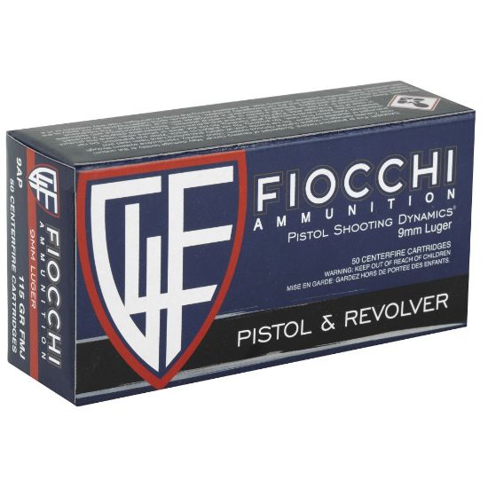 Fiocchi 9mm Luger 115gr FMJ, 50rd Box, 9x19mm, 9mm Parabellum, 762344001623, AMMO-FIO-9AP, 9mmammoseek, RTG Parts