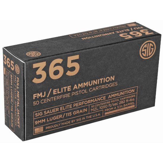 Picture of SIG P365 9MM 115GR ELITE BALL FMJ, DESIGNED FOR SHORT BARRELS, 50RD BOX