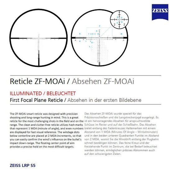 Picture of ZEISS LRP S5 5-25X56 ZF-MOAi #17 FFP ILLUMINATED RIFLESCOPE