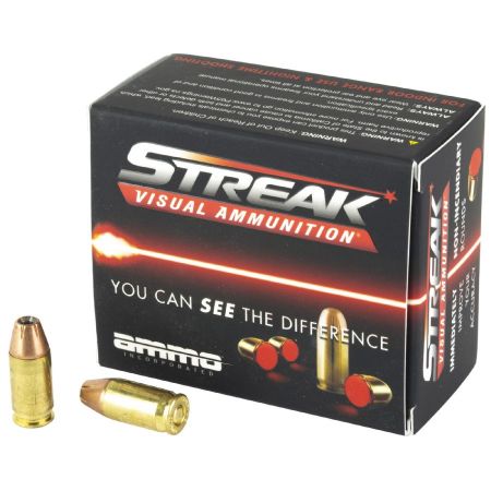 Picture of AMMO INC STREAK DEFENSE 380ACP 90GR JHP, NON-INCENDIARY TRACER, RED, 20RD BOX