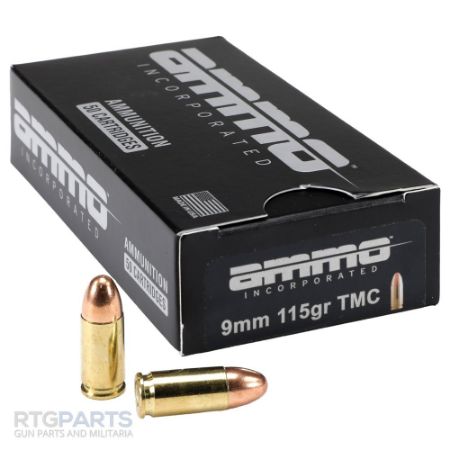 Ammo Inc 9MM 115 Grain TMC Total Metal Jacket, 50 Round Box, 50rd, 818778021512, AI-9115TMC-A50, RTG Parts