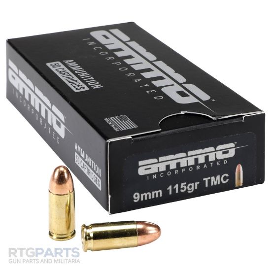Ammo Inc 9MM 115 Grain TMC Total Metal Jacket, 50 Round Box, 50rd, 818778021512, AI-9115TMC-A50, RTG Parts