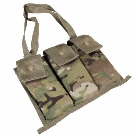 USGI OCP Camo 3-Cell Magazine Pouch and bandolier, Fits AR15 M4 30rd Mags, NOS, Molle, US Army Surplus, Shoulder Strap, NSN 8465-01-580-1312, GER-0454, RTG Parts