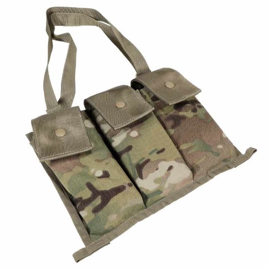 USGI OCP Camo 3-Cell Magazine Pouch and bandolier, Fits AR15 M4 30rd Mags, NOS, Molle, US Army Surplus, Shoulder Strap, NSN 8465-01-580-1312, GER-0454, RTG Parts