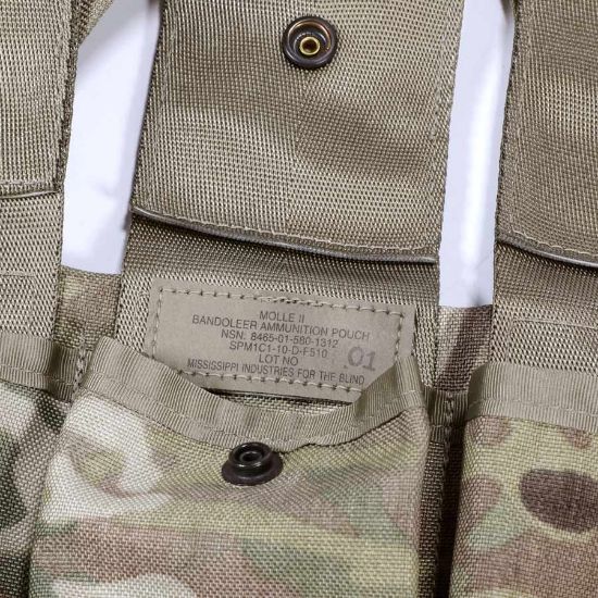USGI OCP Camo 3-Cell Magazine Pouch and bandolier, Fits AR15 M4 30rd Mags, NOS, Molle, US Army Surplus, Shoulder Strap, NSN 8465-01-580-1312, GER-0454, RTG Parts