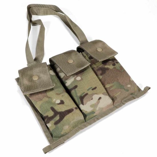 USGI OCP Camo 3-Cell Magazine Pouch and bandolier, Fits AR15 M4 30rd Mags, NOS, Molle, US Army Surplus, Shoulder Strap, NSN 8465-01-580-1312, GER-0454, RTG Parts