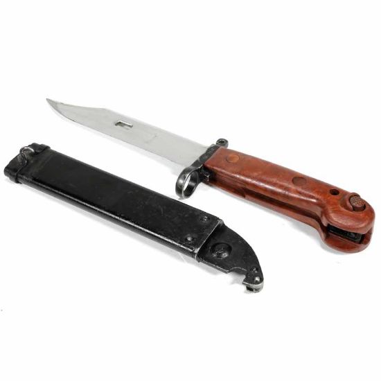 Picture of POLISH AKM TYPE 1 BAYONET, ORANGE BAKELITE GRIP, FITS STAMPED AK47 AKM AK74, G-VG