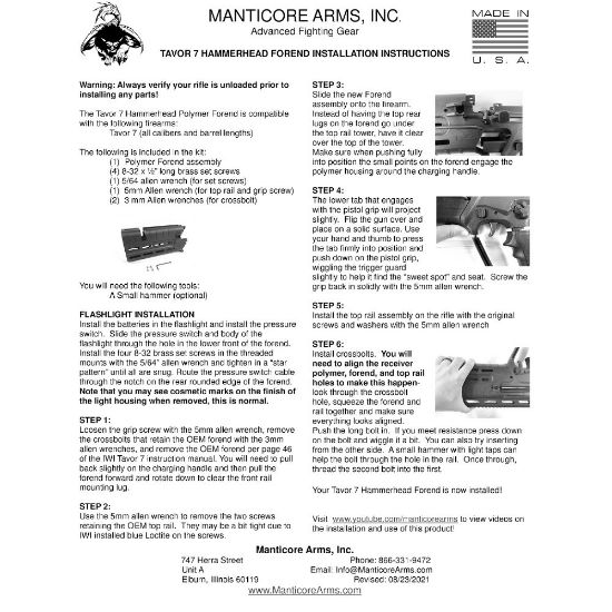 Picture of MANTICORE ARMS TAVOR 7 HAMMERHEAD POLYMER FOREND