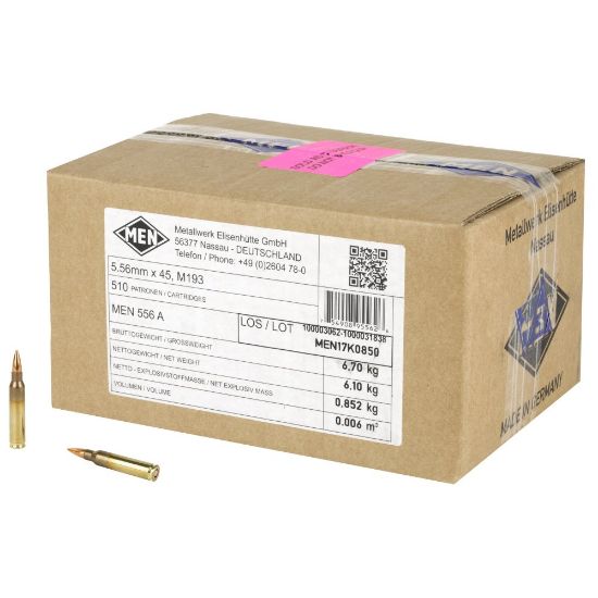 Picture of GERMAN MEN M193 556NATO 55GR FMJ, 510RD CASE