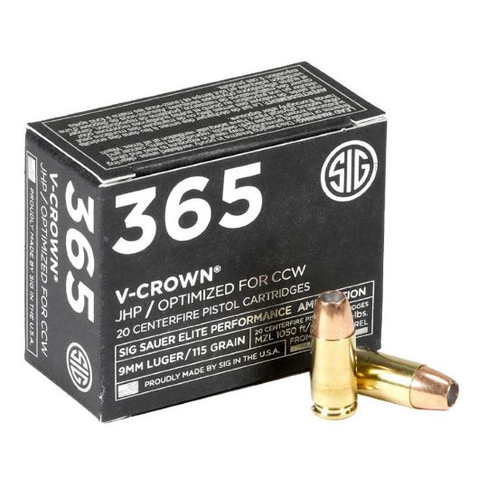 Picture of SIG P365 9MM 115GR ELITE V-CROWN JHP, DESIGNED FOR SHORT BARRELS, 20RD BOX
