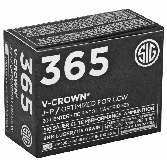 Picture of SIG P365 9MM 115GR ELITE V-CROWN JHP, DESIGNED FOR SHORT BARRELS, 20RD BOX