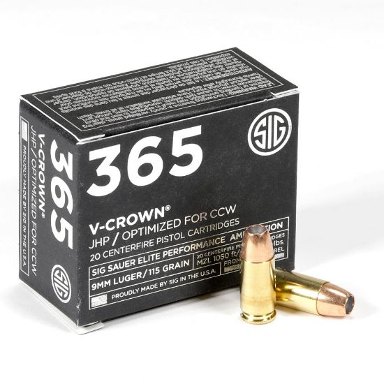 Picture of SIG P365 9MM 115GR ELITE V-CROWN JHP, DESIGNED FOR SHORT BARRELS, 20RD BOX