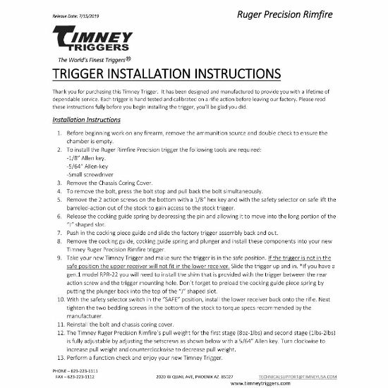 Picture of TIMNEY RUGER PRECISION RIMFIRE TWO-STAGE DROP IN TRIGGER