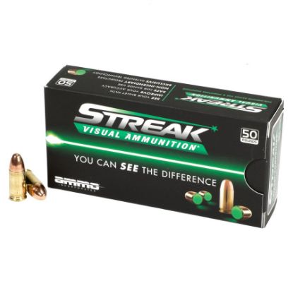 Picture of AMMO INC STREAK 9MM 124GR TMC, NON-INCENDIARY TRACER, GREEN, 50RD BOX