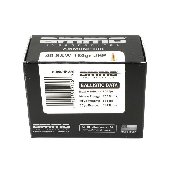 Picture of AMMO INC 40S&W 180GR JHP, 20RD BOX