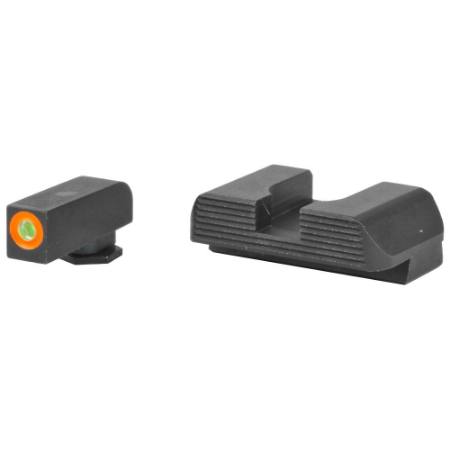 Picture of AMERIGLO PROTECTOR NIGHT SIGHT SET FOR GLOCK 42/43/43X/48, GREEN TRITIUM ORANGE OUTLINE FRONT, BLACK SERRATED REAR