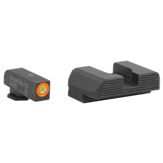 Picture of AMERIGLO PROTECTOR NIGHT SIGHT SET FOR GLOCK 42/43/43X/48, GREEN TRITIUM ORANGE OUTLINE FRONT, BLACK SERRATED REAR