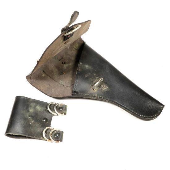 Picture of ITALIAN BLACK LEATHER HOLSTER W/ MAG POUCH AND BELT CLIPS