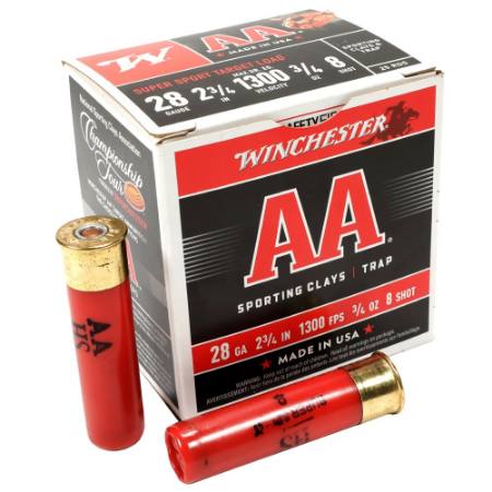 Picture of WINCHESTER AA SPORTING CLAYS 28GA 2.75" 3/4 OZ #8, 25/BOX