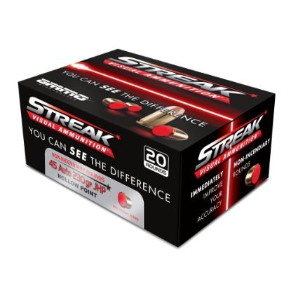 Picture of AMMO INC STREAK DEFENSE 45ACP 230GR JHP, NON-INCENDIARY TRACER, RED, 20RD BOX