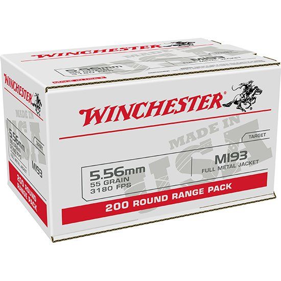 200rd Box of Winchester 556NATO M193 55gr FMJ, 5.56x45mm, AR Food, Lake City, 020892224421, AMMO-WM193200, RTG Parts