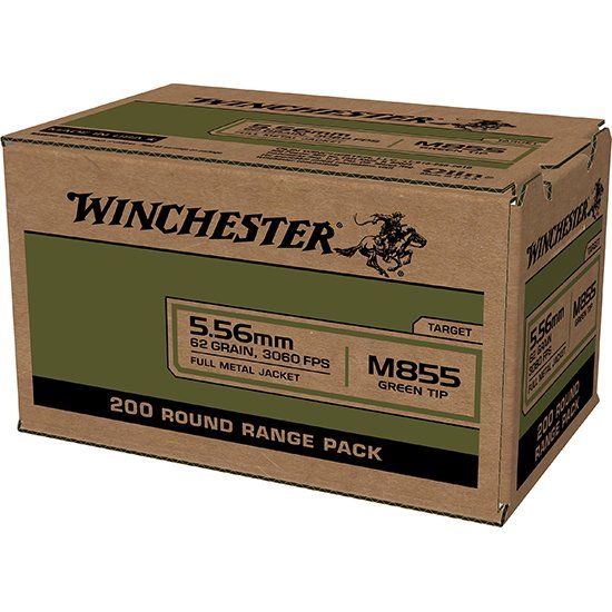 200 Round Case of Winchester LC 5.56 NATO M855 62gr Green Trip, FMJ, 5.56x45mm Remington, Two Hundred Rounds, AR Food, 5.56MM NATO, Lake City, 020892228702, AMMO-WM855200, RTG Parts