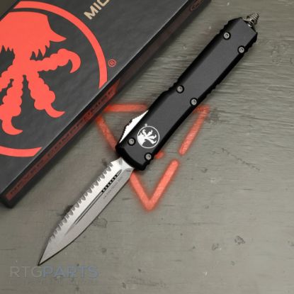 Picture of MICROTECH ULTRATECH D/E OTF AUTOMATIC KNIFE, BLACK, 3.4 INCH, STONEWASH, SERRATED, TORX, 122-12