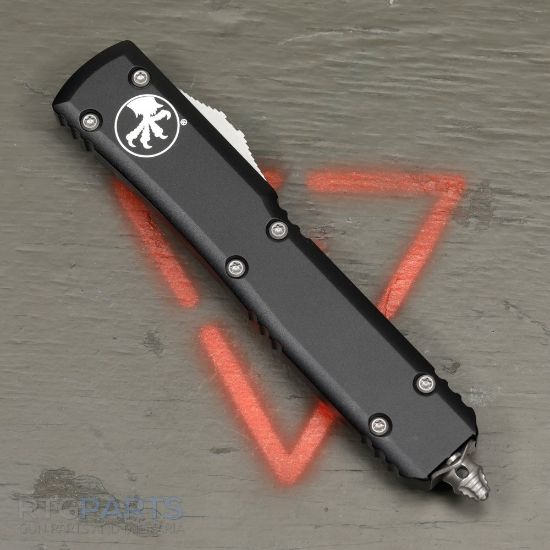 Picture of MICROTECH ULTRATECH D/E OTF AUTOMATIC KNIFE, BLACK, 3.4 INCH, STONEWASH, SERRATED, TORX, 122-12
